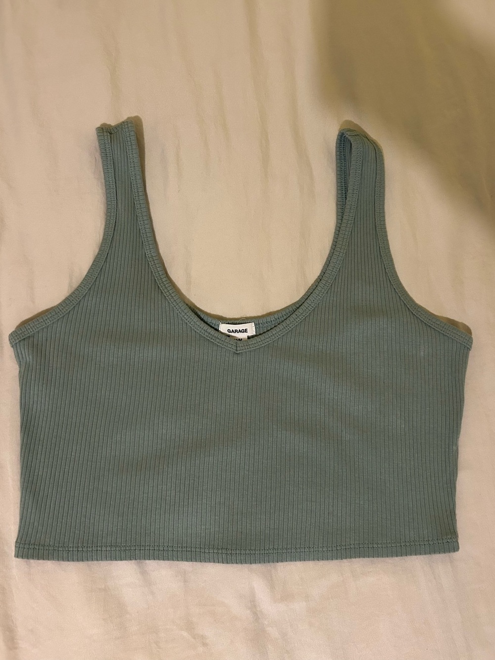 Garage Sage Green Ribbed Cropped Tank Top Medium V-Neck